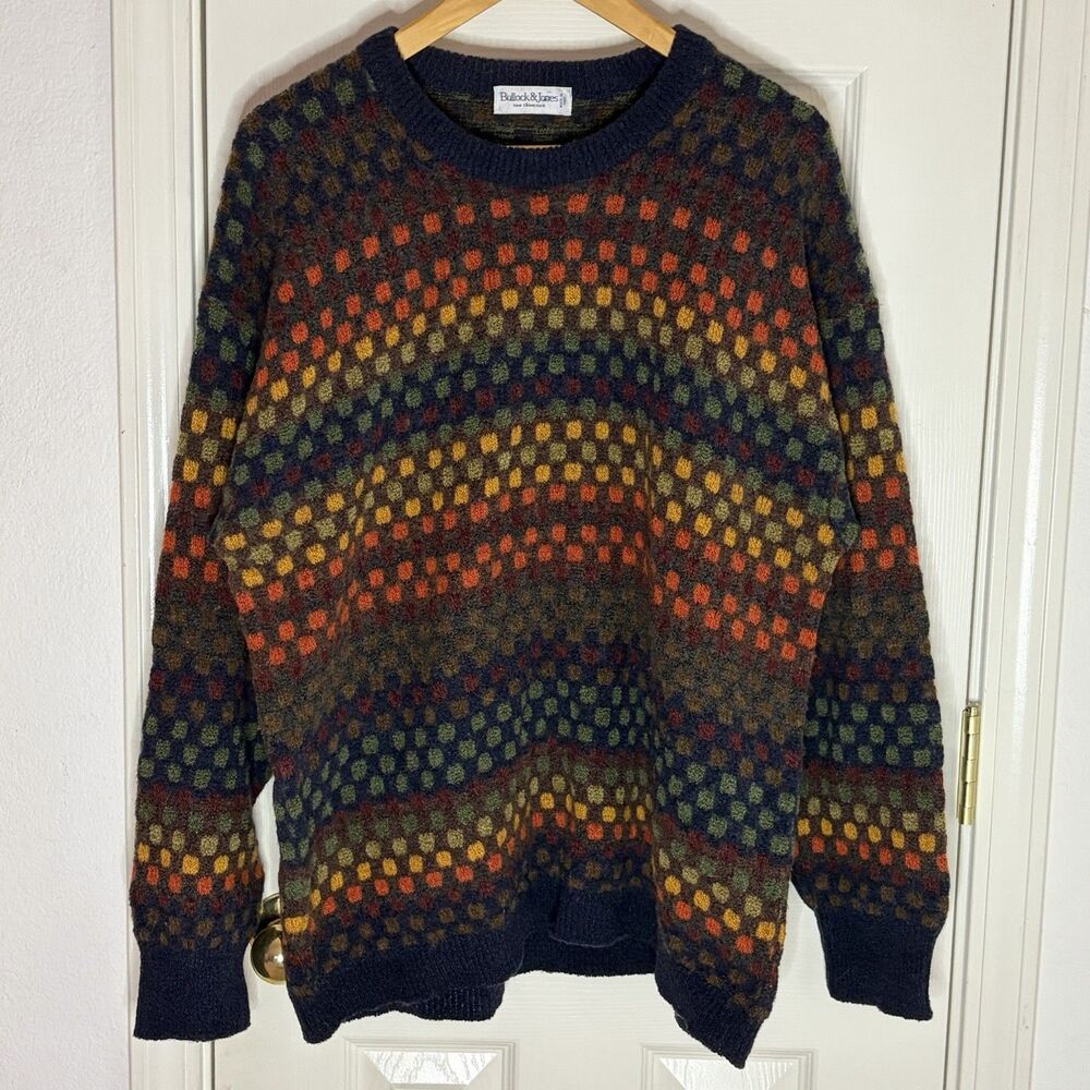 Bullock & Jones Geometric Multicolor Wool Blend Sweater Men’s See Measurements